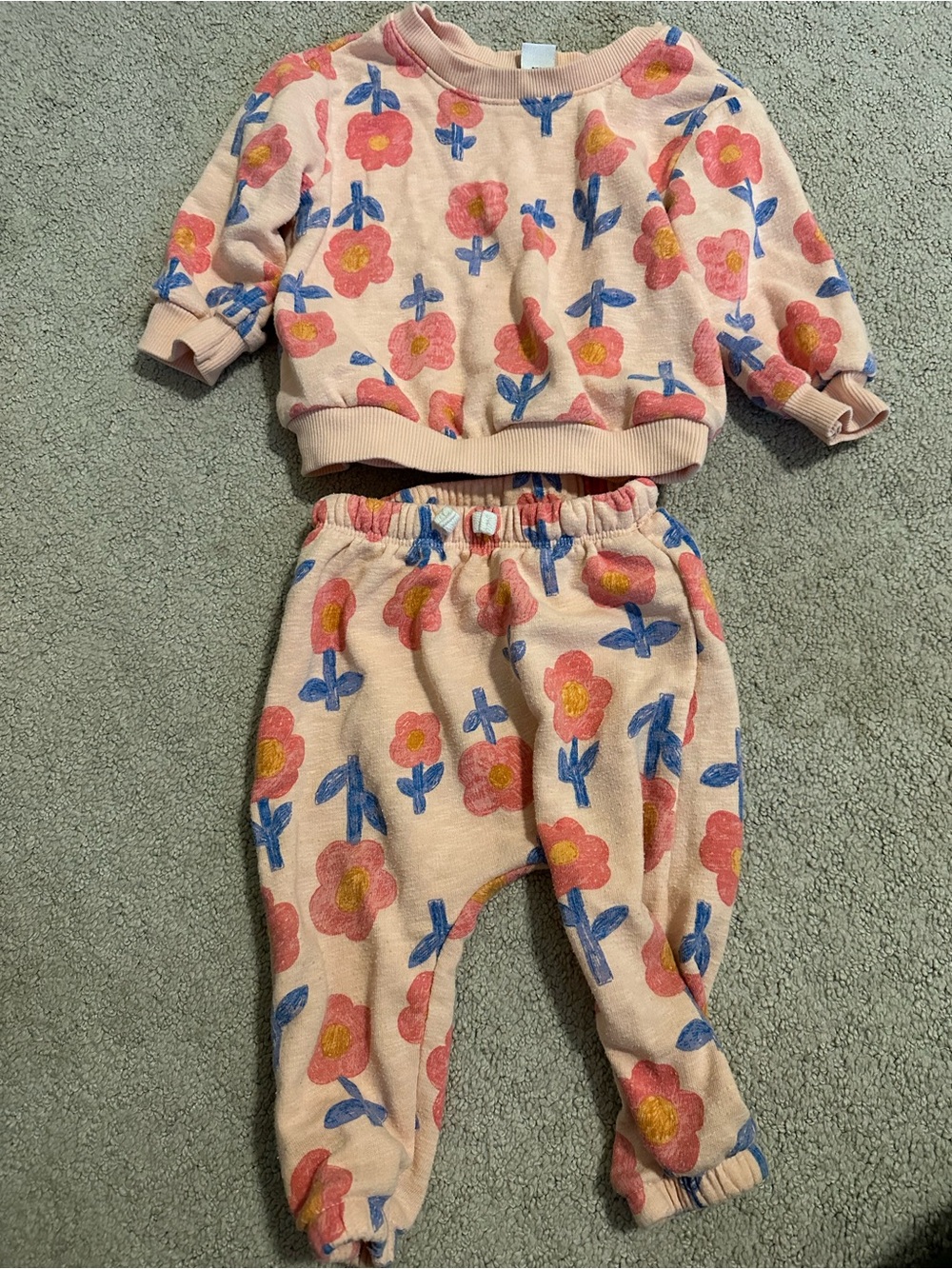 Old Navy Peach Floral Sweatshirt & Jogger Set - Pink, Blue, Yellow